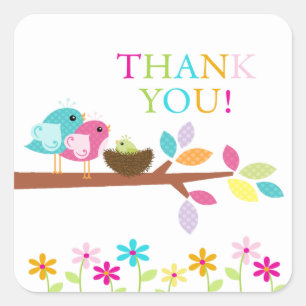 Cute Green Bird Nest Dank je Baby shower Square Vierkante Sticker