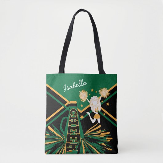 Cute Green, Black en Gold Cheerleader Design Tote Bag (Voorkant)