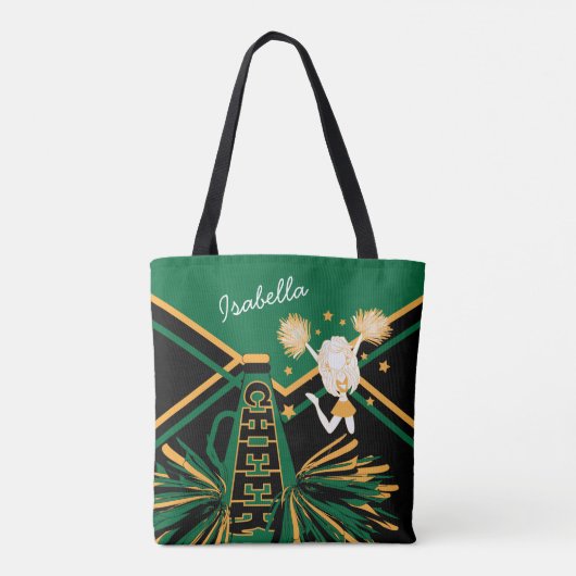 Cute Green, Black en Gold Cheerleader Design Tote Bag (Achterkant)