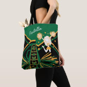 Cute Green, Black en Gold Cheerleader Design Tote Bag (Dichtbij)