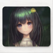 Cute Green Black Hair Manga Girl Waifu Kawaï Anime Muismat (Voorkant)