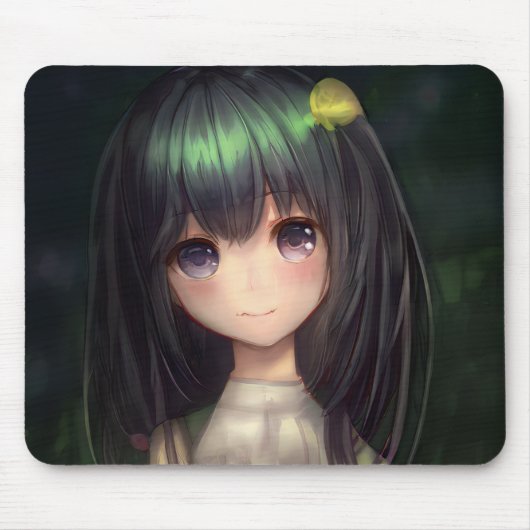 Cute Green Black Hair Manga Girl Waifu Kawaï Anime Muismat (Voorkant)