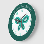 Cute Green Blauwgroen Butterfly Personalized Large Grote Klok (Hoek)
