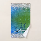 Cute green blue faux gold glitter monogram bad handdoek (Handdoek)