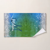 Cute green blue faux gold glitter monogram bad handdoek (Handdoek)