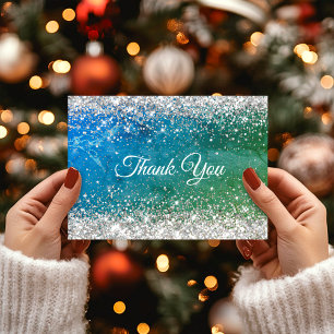 Cute green blue faux gold glitter monogram bedankkaart