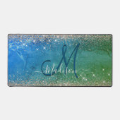 Cute green blue faux gold glitter monogram bureaumat (Voorkant)