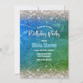 Cute green blue faux gold glitter monogram kaart (Voorkant)