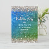 Cute green blue faux gold glitter monogram kaart (Staand voorkant)