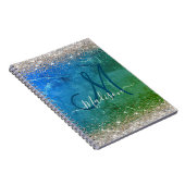 Cute green blue faux gold glitter monogram notitieboek (Rechterzijde)