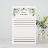 Cute Green Blue Hand Drawn Flowers Name Briefpapier (Staand voorkant)