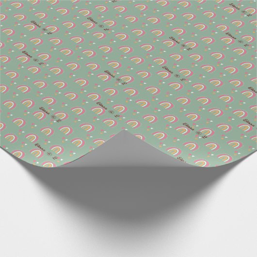 Cute Green Boho Rainbow Birthday Custom Name Cadeaupapier (Hoek)