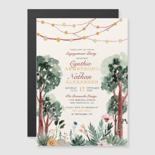 Cute Green Botanical Trees Floral Engagement Party Magnetische Uitnodiging