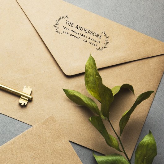 Cute Green Botanical Wreats Modern Return Address Zelfinktende Stempel