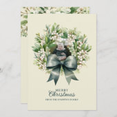 Cute Green Bow Wreath Photo Christmas Feestdagenkaart (Voorkant / Achterkant)