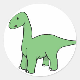 Cute Green Brontosaurus Ronde Sticker