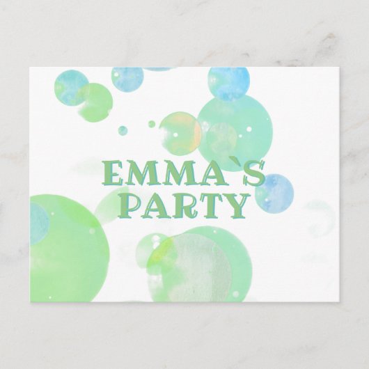 Cute Green Bubbles Kinderen Uitnodiging van Birthd (Voorkant)