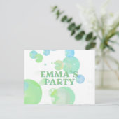 Cute Green Bubbles Kinderen Uitnodiging van Birthd Briefkaart (Staand voorkant)