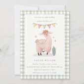 Cute Green Cactus Boho Llama Baby shower Invite Bedankkaart (Voorkant)