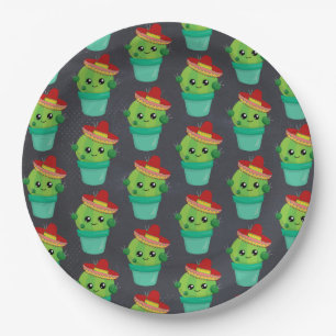 Cute Green Cactus in een Red Sombrero Pattern Papieren Bordje