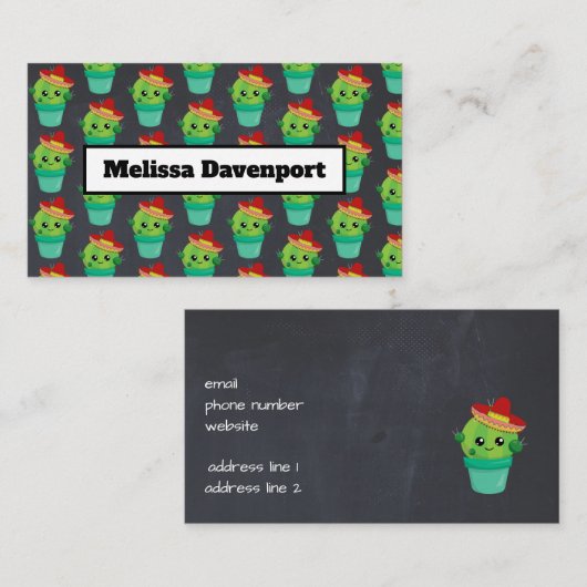 Cute Green Cactus in een Red Sombrero Pattern Visitekaartje (Voorkant / Achterkant)