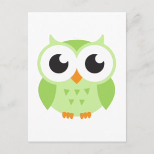 Cute green cartoon baby owl briefkaart