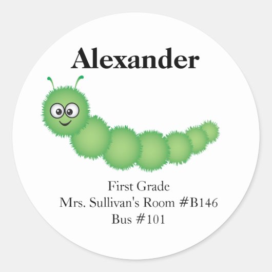 Cute Green Cartoon Caterpipe Ronde Sticker (Voorkant)