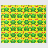 Cute Green Cartoon Frogs Love Heellow Cadeaupapier (Vlak)