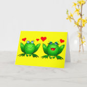 Cute Green Cartoon Frogs Love Heour Yellow Blank Kaart (Gele Bloem)