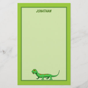 Cute Green Cartoon Lizard Kinder Reptile Briefpapier