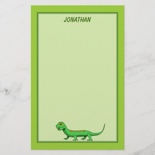 Cute Green Cartoon Lizard Kinder Reptile Briefpapier (Voorkant)