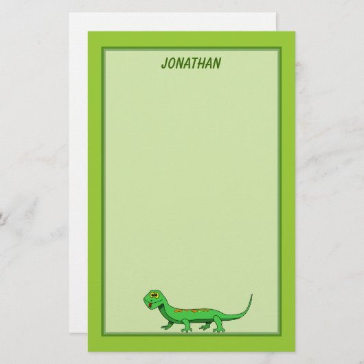 Cute Green Cartoon Lizard Kinder Reptile Briefpapier (Voorkant / Achterkant)