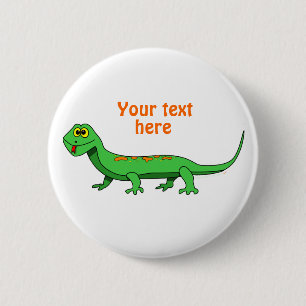 Cute Green Cartoon Lizard Kinder Reptile Ronde Button 5,7 Cm
