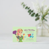 Cute Green Cartoon Maid House Cleaning Service Visitekaartje (Staand voorkant)