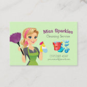 Cute Green Cartoon Maid House Cleaning Service Visitekaartje (Voorkant)