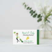 Cute Green Cartoon Maid House Cleaning Services Visitekaartje (Staand voorkant)