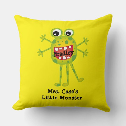 Cute Green Cartoon Monster Funny Fun voor kinderen Kussen (Voorkant)