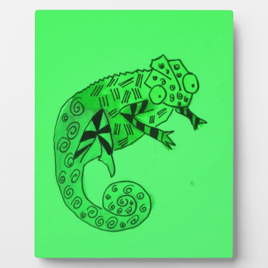 Cute Green chameleon lizard art illustratie Fotoplaat (Voorkant)
