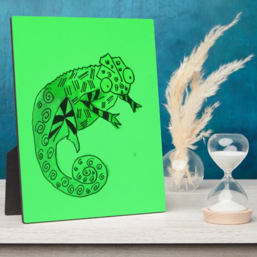 Cute Green chameleon lizard art illustratie Fotoplaat (Zijkant)