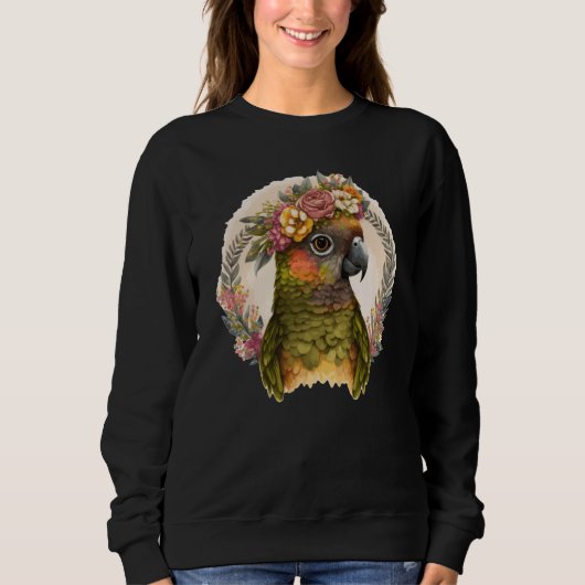 Cute Green Cheek Conure Parrot Bird Flower Crown P Trui (Voorkant)