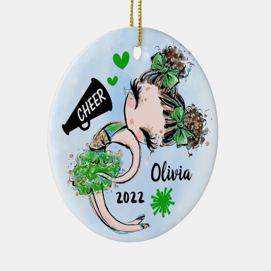Cute Green Cheerleader Girl Ornament Brown Hair (Rechts)
