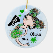 Cute Green Cheerleader Girl Ornament Brown Hair (Voorkant)