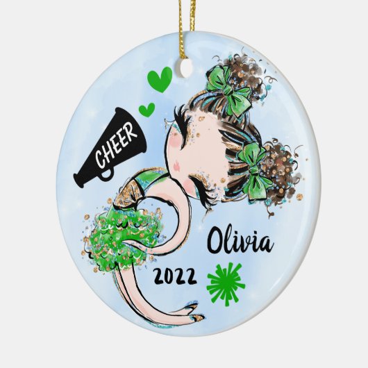 Cute Green Cheerleader Girl Ornament Brown Hair (Links)