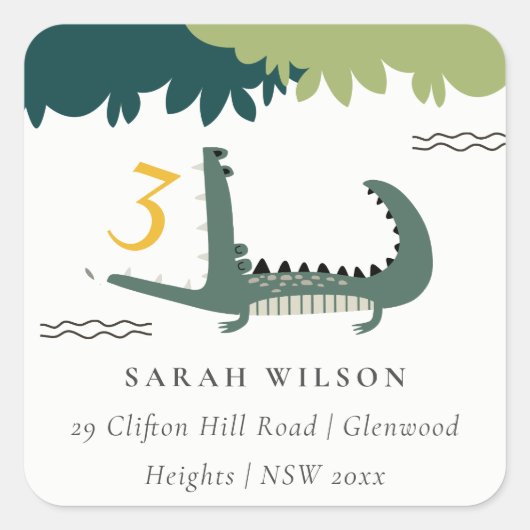 Cute Green Chomp Alligator Swamp Kinder Address Vierkante Sticker (Voorkant)
