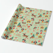 Cute Green Christmas Dachshund Merry Woofmas Cadeaupapier (Uitgerold)