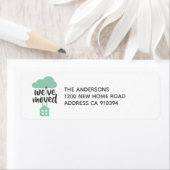 Cute Green Cloud House We hebben ons verplaatst Etiket (Insitu)