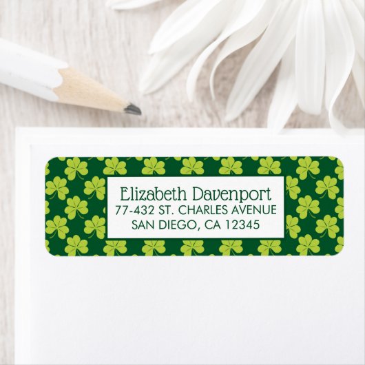 Cute Green Clover Patroon Etiket (Insitu)