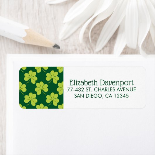 Cute Green Clover Patroon Etiket (Insitu)