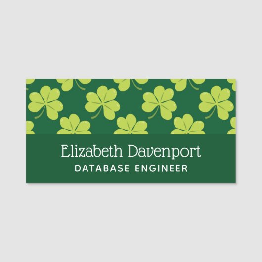 Cute Green Clover Patroon Naamplaatje (Voorkant)