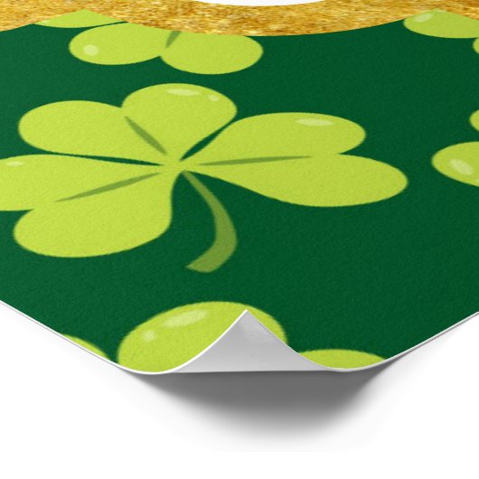 Cute Green Clover Pattern Weddenschap Welkom Poster (Hoek)